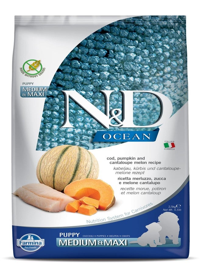 Farmina N&D Ocean Puppy Med/Maxi Dog Food | Cod, Pumpkin & Cantaloupe Melon | Supports Growth & Development | Complete Food for Puppies & Gestating| 2.5kg - Image 1